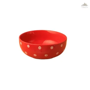 Red Polka Dots Serving Bowl| Height 7.5 cm | Diameter 19 cm | Hand Painted |  Set of 1 | Ceramic Pottery | Ideal for serving food items