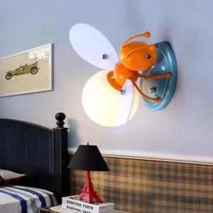 Rustic Bee Sconce Light - Single Bulb Metal Wall Lamp for Kindergarten Child Bedroom