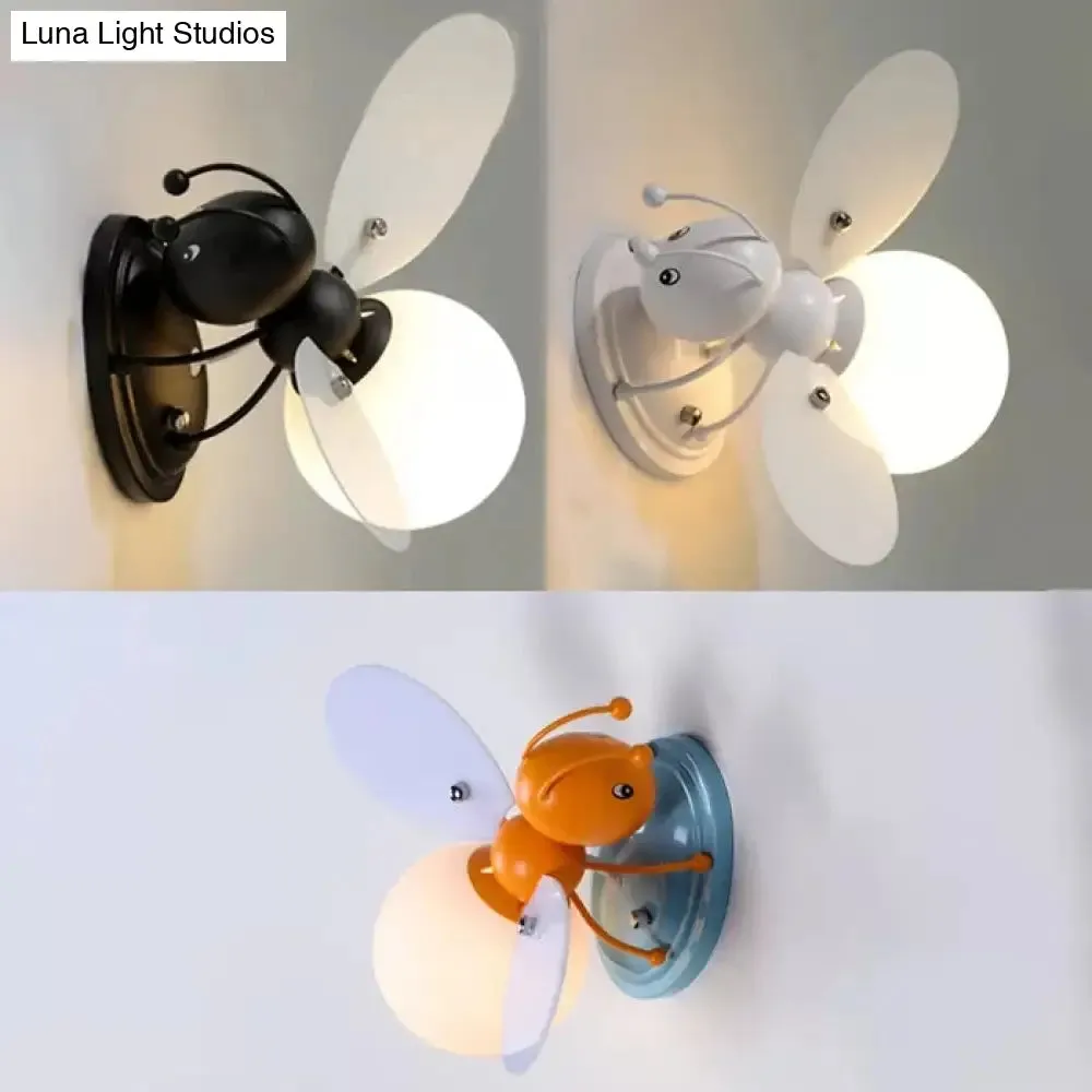 Rustic Bee Sconce Light - Single Bulb Metal Wall Lamp for Kindergarten Child Bedroom