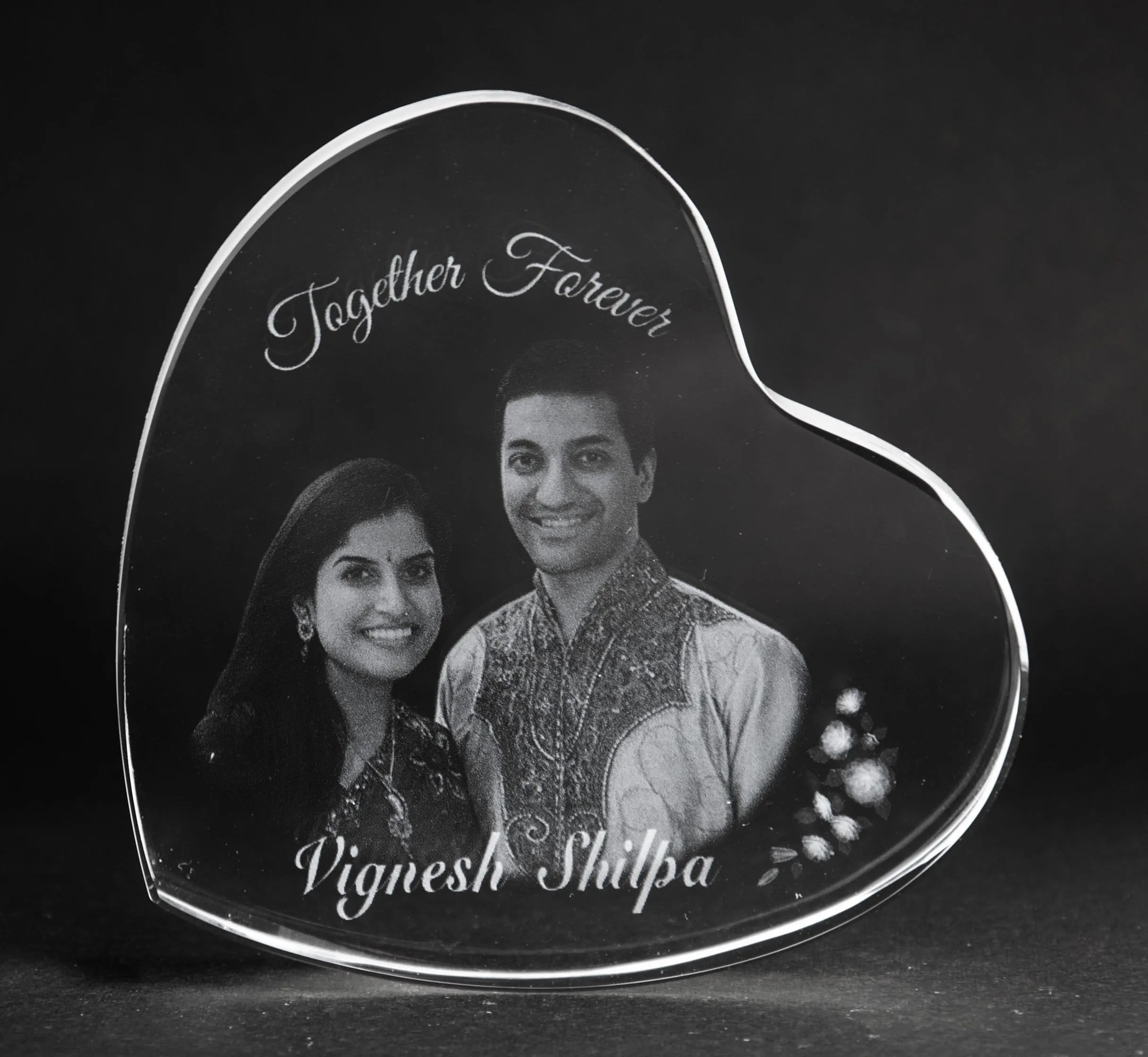 Samruddhi Personalized Laser Engraved Heart-Shaped Crystal With Led Light Base (Transparent_100 X 100 X 20 Mm) , Crystal , Wall Mount