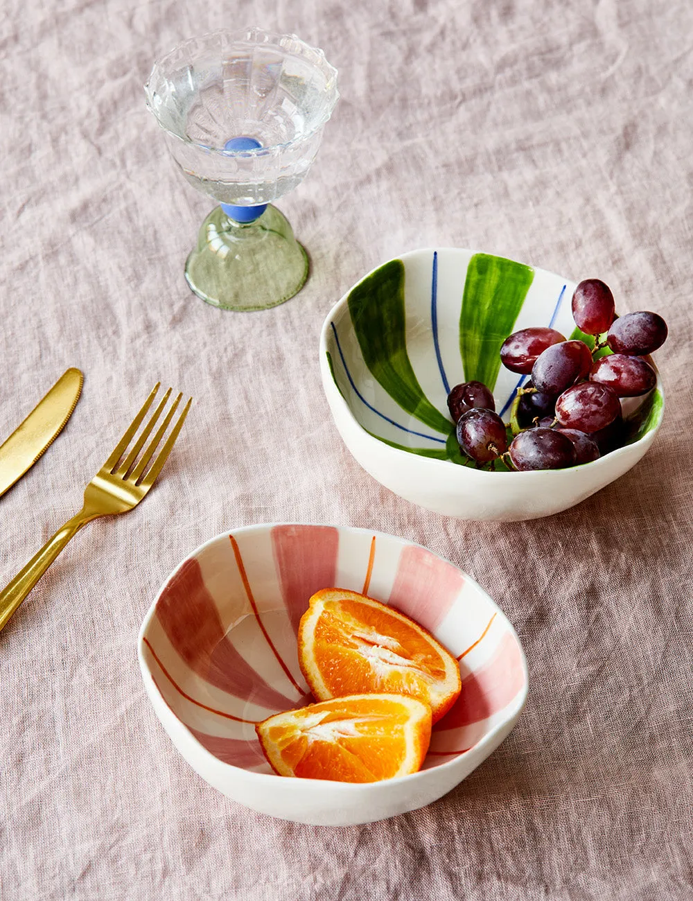 Set of 2 White & Pink Abstract Shape Bowl