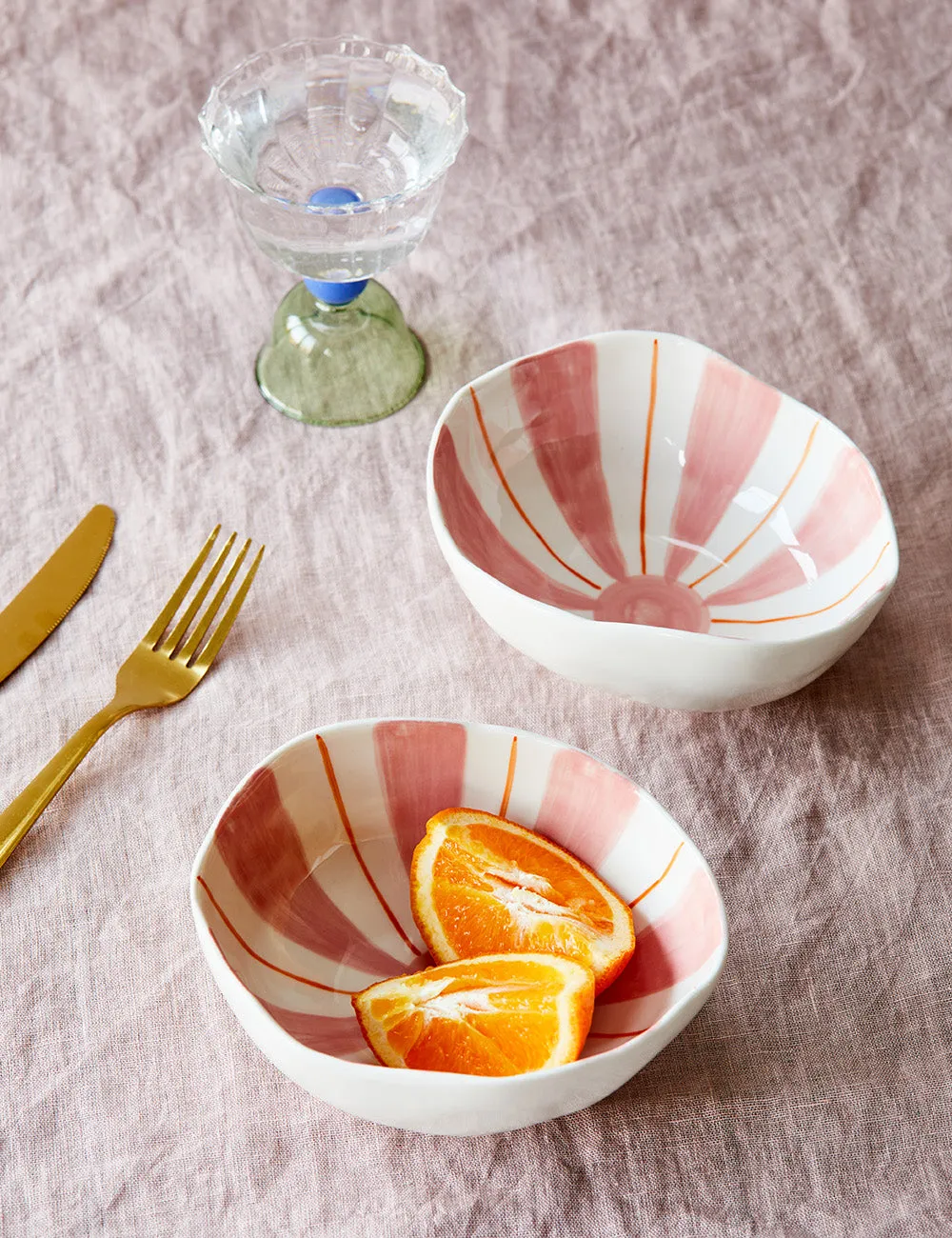 Set of 2 White & Pink Abstract Shape Bowl