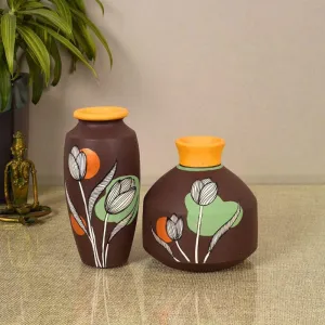 Shula Bloom Tribal Terracotta Vase - Set Of Two