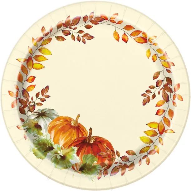 Thanksgiving Watercolor Fall Pumpkin Paper Plates 7" | 8ct