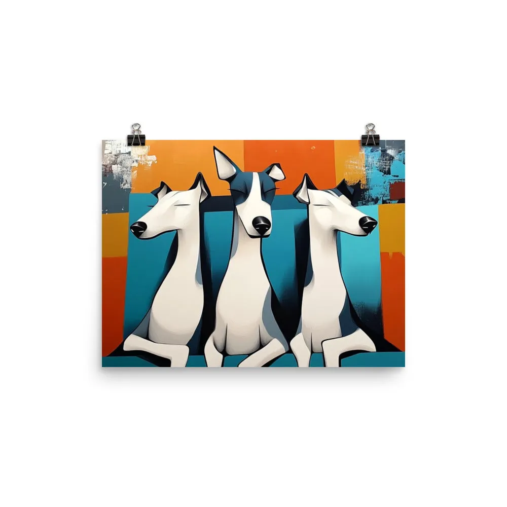 Three Lounging Ladies Artistic Whimsical Black and White Dog Art Poster Print