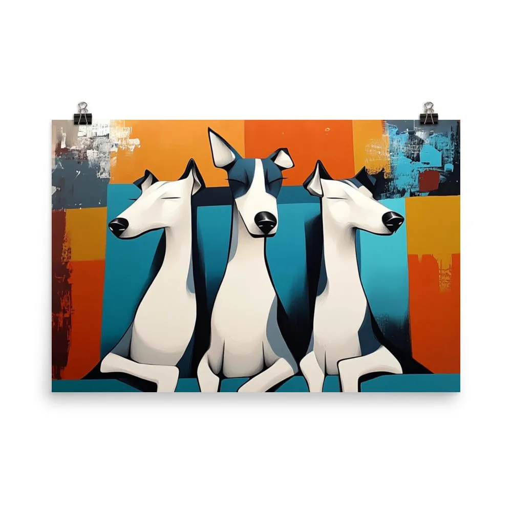 Three Lounging Ladies Artistic Whimsical Black and White Dog Art Poster Print