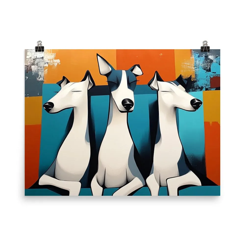 Three Lounging Ladies Artistic Whimsical Black and White Dog Art Poster Print