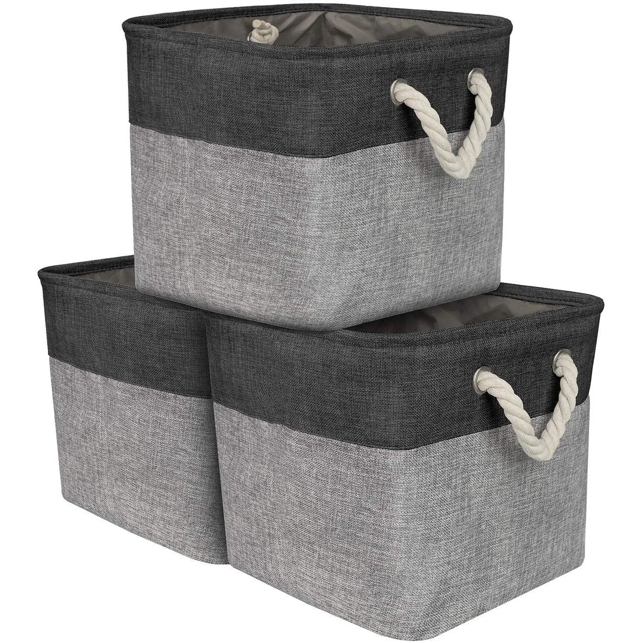 Twill Rope Large Storage Basket Set (3 Pack)