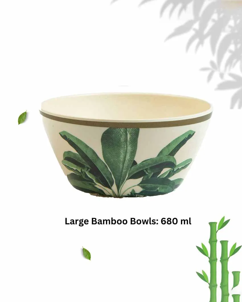 Versatile Leaf Printed Design Bamboo Bowls | Set Of 6 | 680 ML | 6 x 3 inches