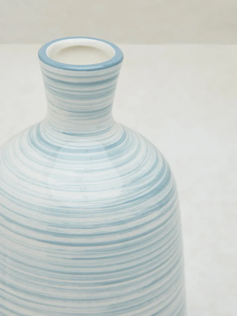 Westside Home Blue Stripe Printed Ceramic Vase