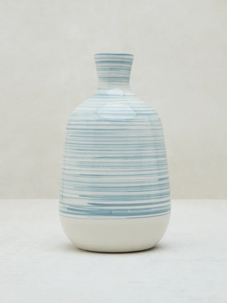 Westside Home Blue Stripe Printed Ceramic Vase